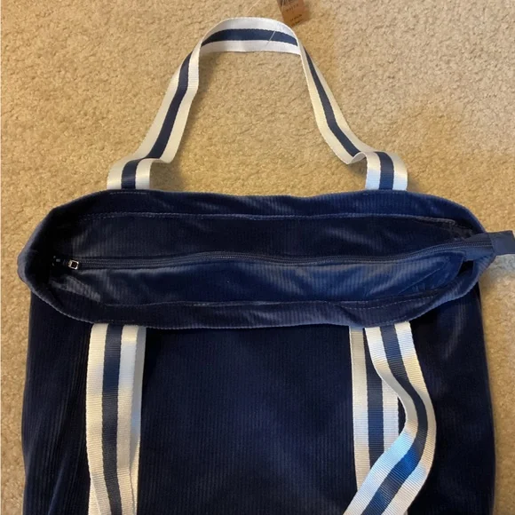 PINK VS Navy Blue Soft Velour Ribbed Shoulder Bag (NWT)& PINK Nation Knit Beanie - Picture 5 of 12